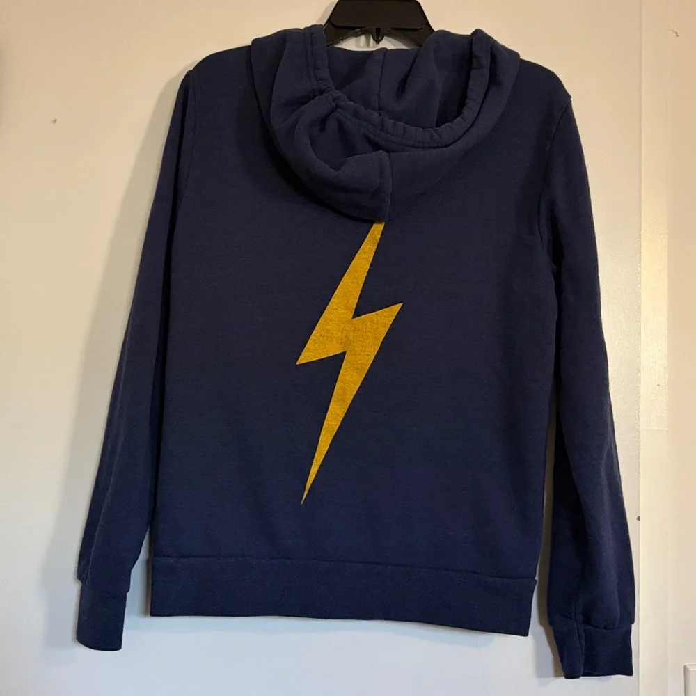 Aviator Nation Navy Blue Hoodie with Yellow Lightning Bolt Sz L - Picture 9 of 11